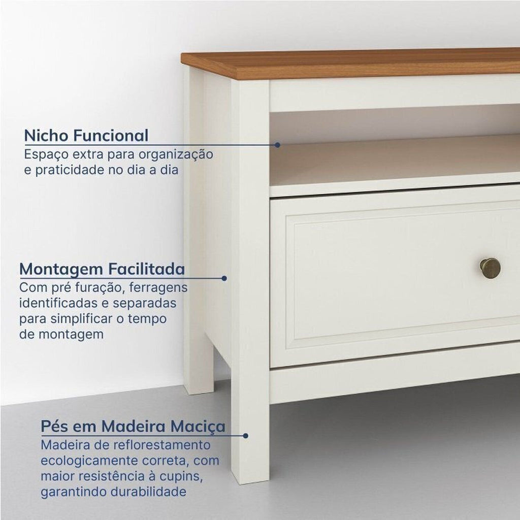 Conjunto Sala de Estar 2 Peças Rack e Cristaleira Ananda CabeCasa MadeiraOriginals Off White/Mel