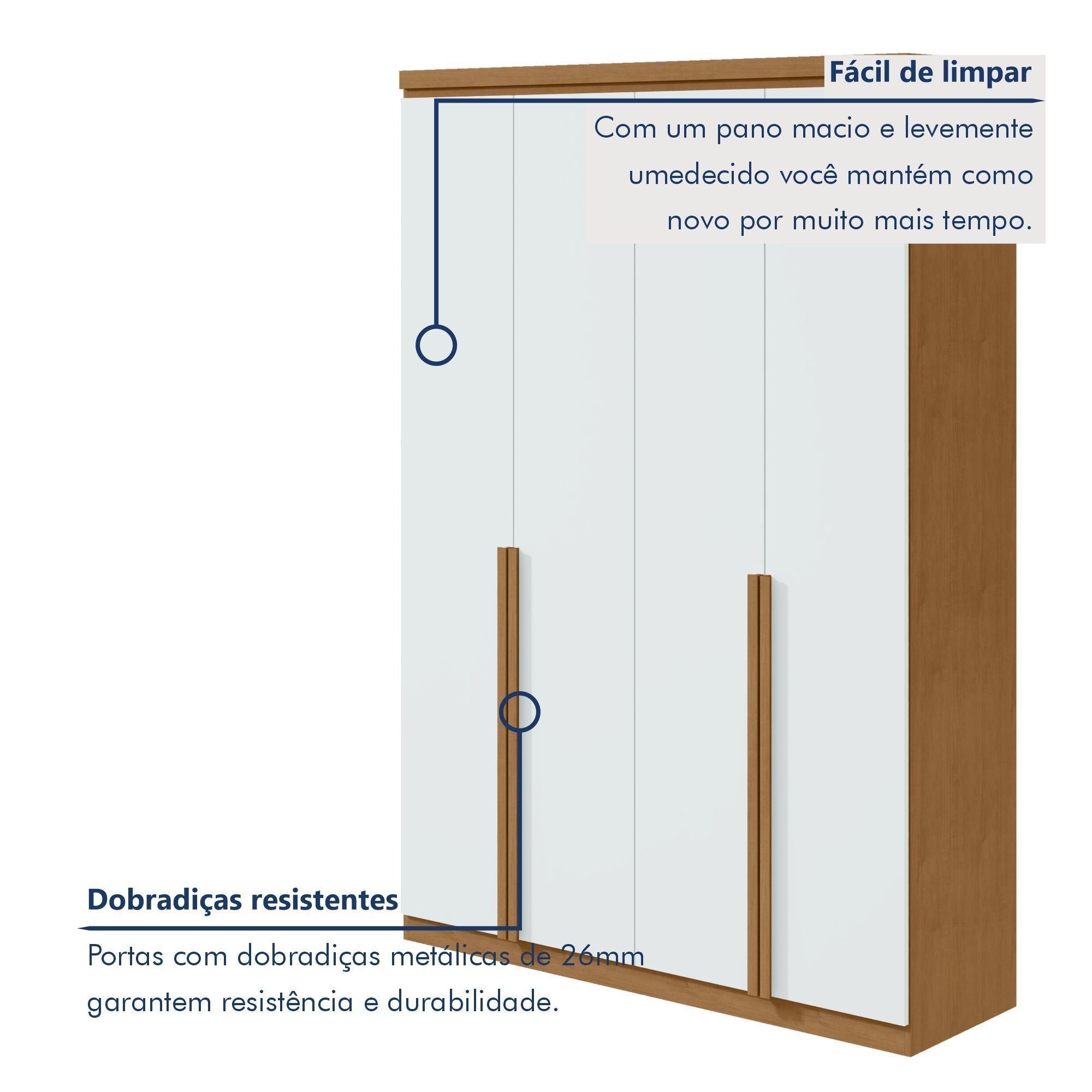 Guarda-Roupa Solteiro 4 Portas 2 Gavetas Alonzo Móveis Lopas 100% MDF 153.5cm Marrom Amêndoa Clean/Branco