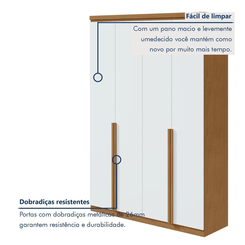 Guarda-Roupa Solteiro 4 Portas 2 Gavetas Alonzo Móveis Lopas 100% MDF Marrom Amêndoa Clean/Branco