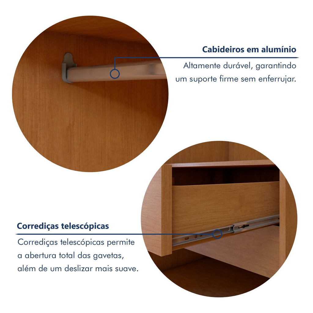 Guarda-Roupa Casal 3 Portas 6 Gavetas com Pés Ollie Yescasa 100% MDF Marrom Amêndoa Clean/Off White