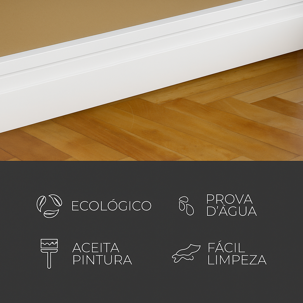 Kit 10 Barras Rodapé Poliestireno 10cm Frisado Branco 2m RM Decor