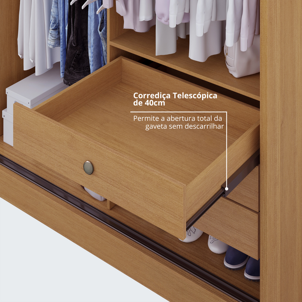 Guarda-Roupa Casal 2 Portas 6 Gavetas Hawai D Doro MDF Marrom/Cinamomo/Off White