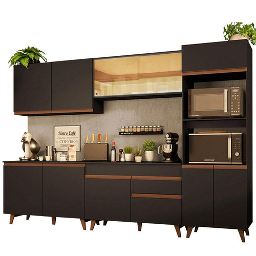 Armário de Cozinha Completa 310cm Preto Reims Madesa 01