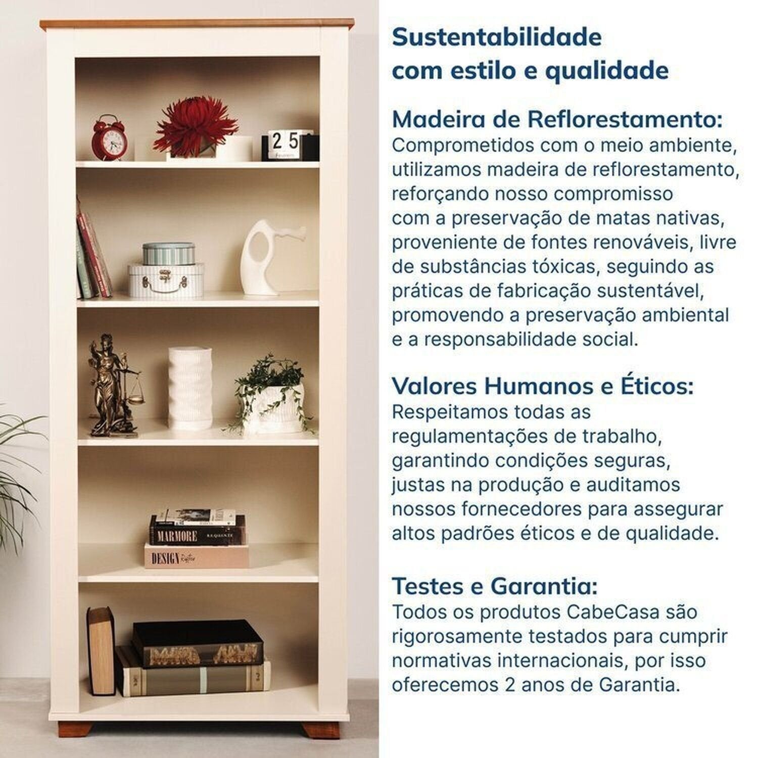 Conjunto Sala de Estar 2 Peças com Rack e Estante Ananda CabeCasa MadeiraOriginals Branco Off White/Mel