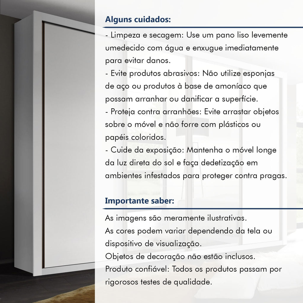 Guarda-Roupa Casal 4 Portas de Correr 4 Gavetas Zara Yescasa MDP Branco