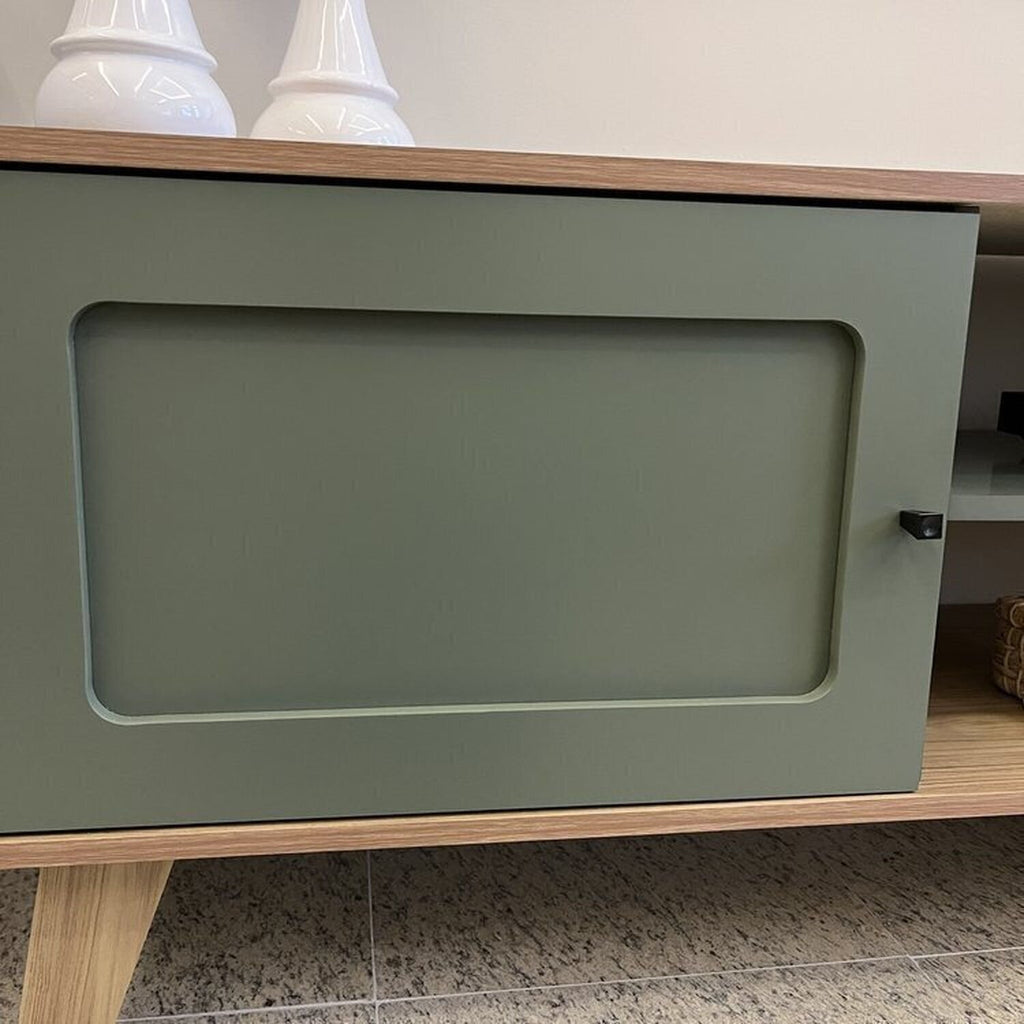 Kit 3 Peças Sala de Estar Charlotte Rack para TV Até 75 Polegadas Mesa de Centro e Apoio Espresso Móveis Carvalho/Menta