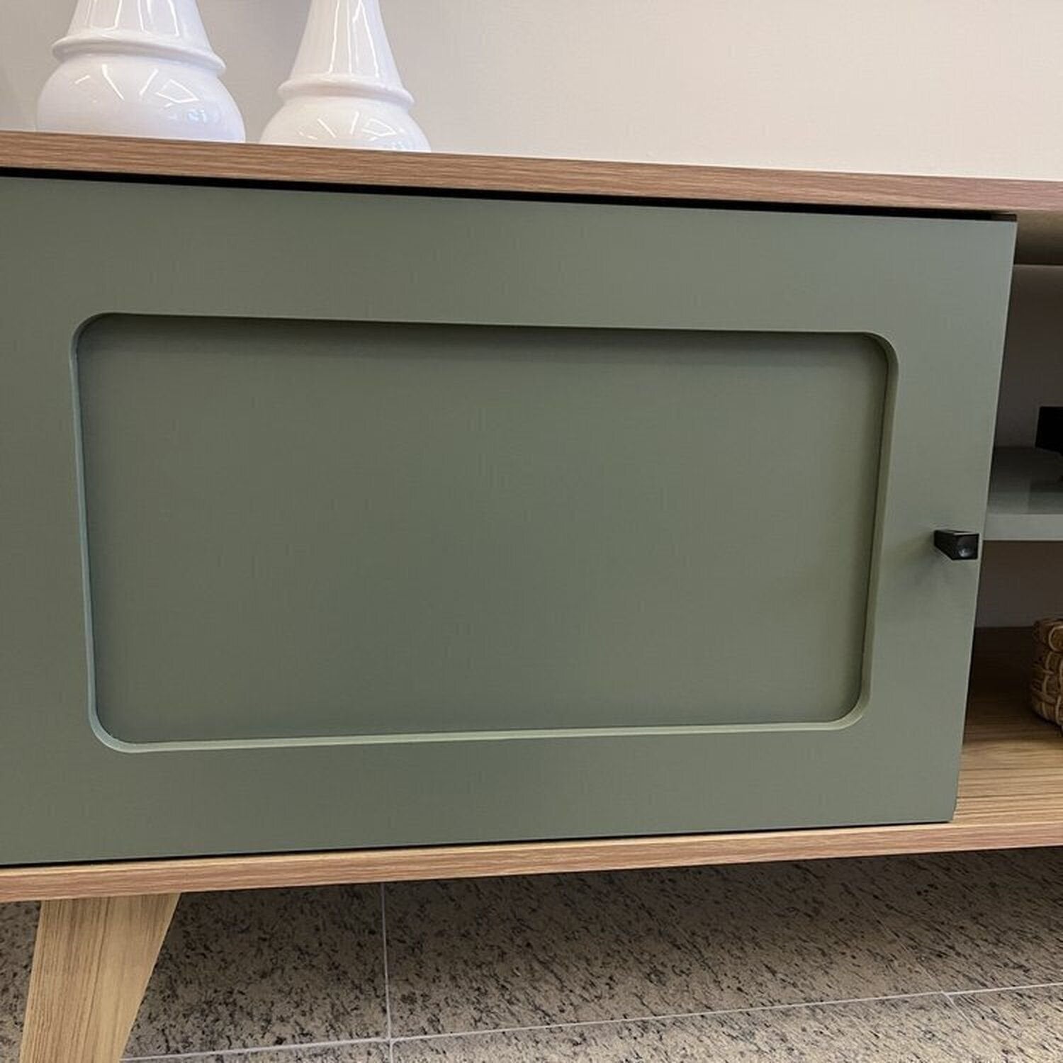 Kit 3 Peças Sala de Estar Charlotte Rack para TV Até 75 Polegadas Mesa de Centro e Apoio Espresso Móveis Carvalho/Menta