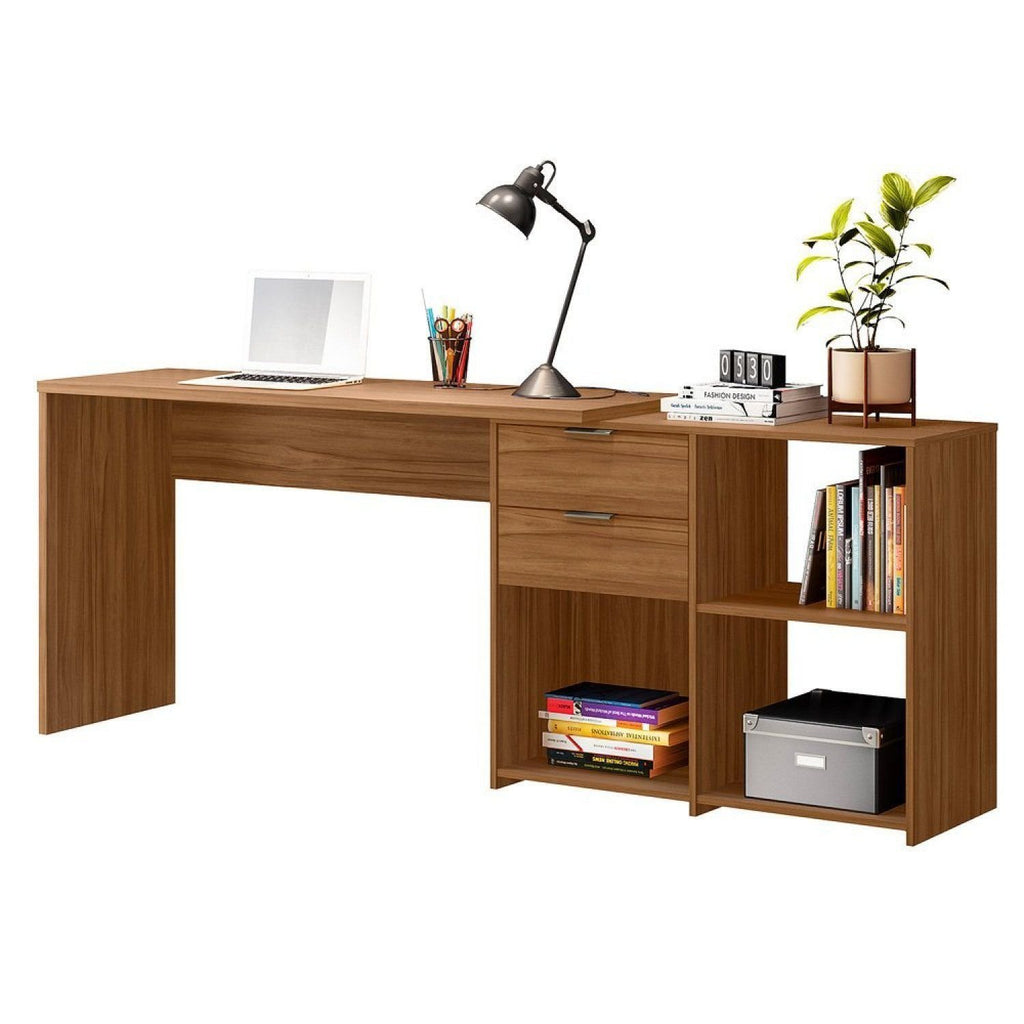 Escrivaninha Mesa Escritório em L Office Nt 2060 2 Gavetas 3 Nichos 148,6cm Notável Móveis Freijó Trend Marrom