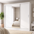 Guarda-Roupa Casal 3 Portas de Correr 4 Gavetas com Espelho Plata Demóbile MDP Branco