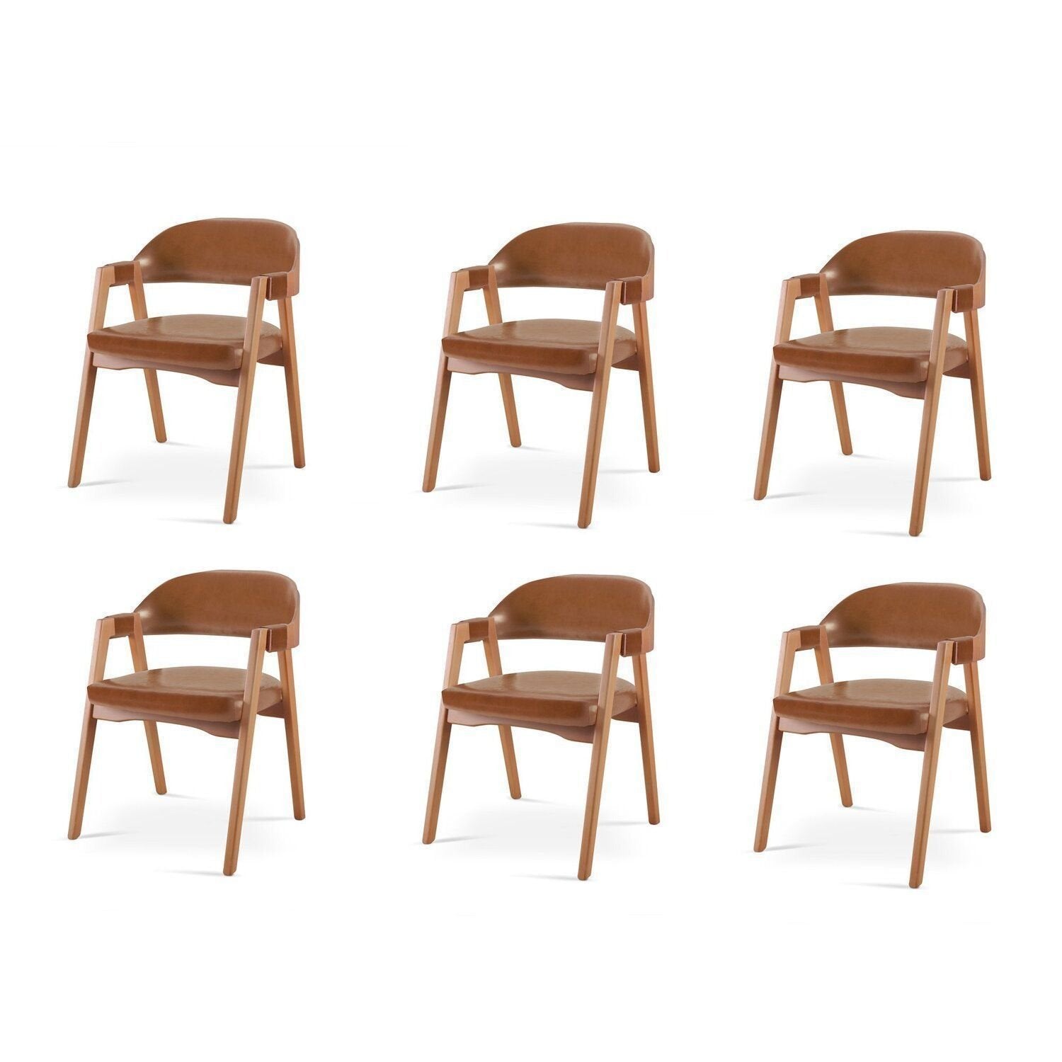 Kit 6 Cadeiras Sala de Jantar Estofadas com Braços Linho Madeira Gaia Yescasa