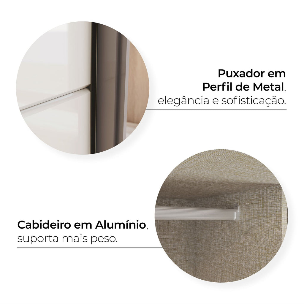 Guarda-Roupa Casal Henn Dream 2 Portas Deslizantes com Espelho 100% MDF Off White/Avelã