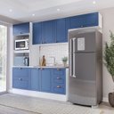 Cozinha Completa Modulada Pérola 4 Peças Torre Quente Aéreo 3 Portas Balcão 2 Gavetas Basculante Azul/Branco 270,2x219,4x52cm