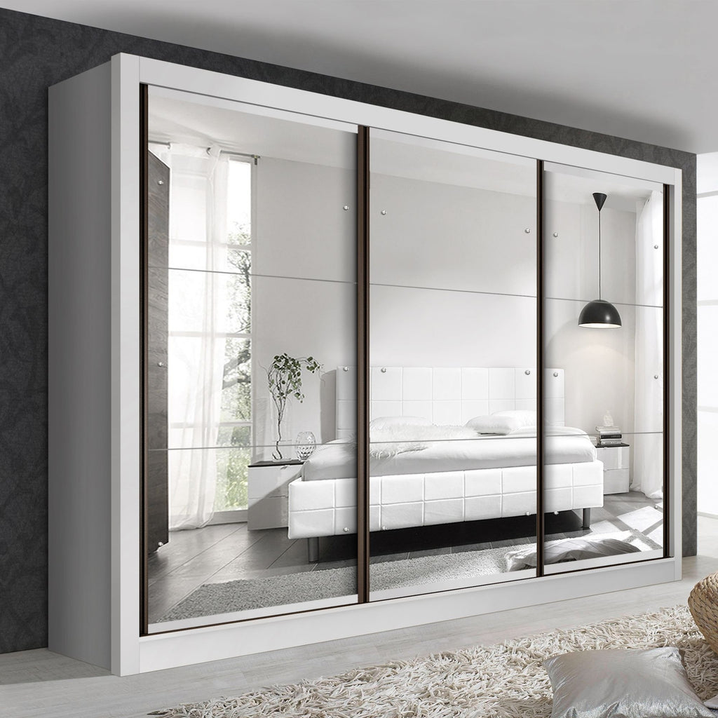 Guarda-Roupa Casal 3 Portas 6 Gavetas com Espelho Premium Lux Yescasa MDP Branco 242cm