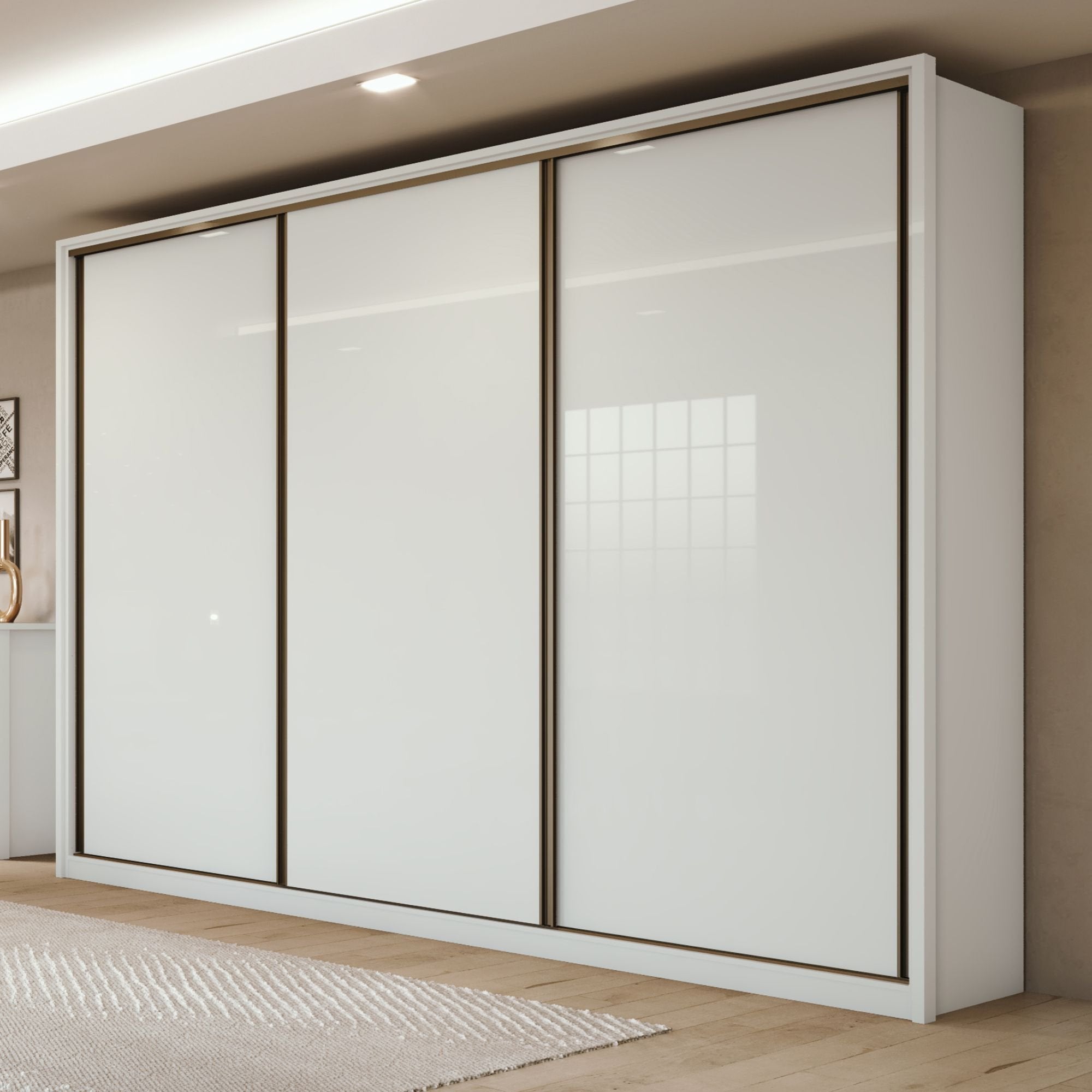Guarda-Roupa Casal Spazio Yescasa 3 Portas Correr 6 Gavetas MDF 270cm Branco
