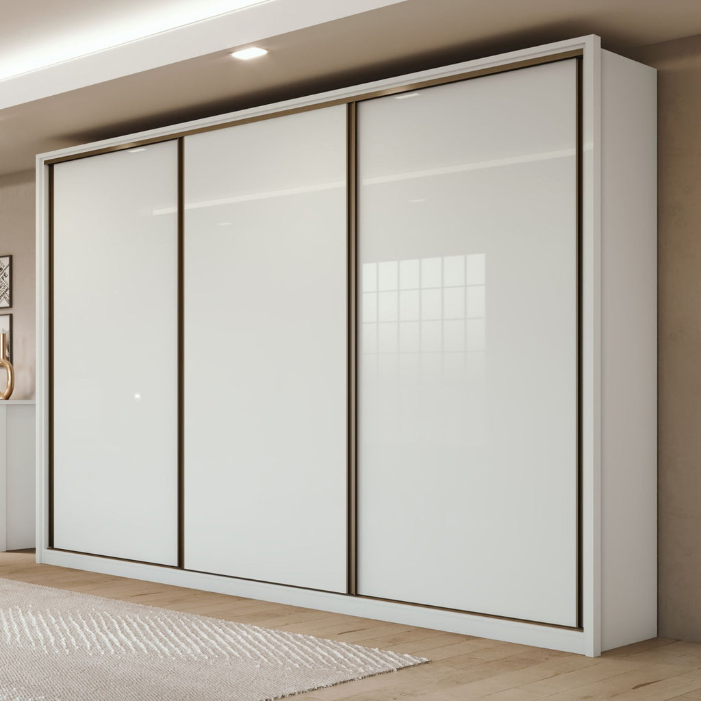 Guarda-Roupa Casal 3 Portas de Correr 6 Gavetas 270cm Spazio Yescasa 100% MDF Branco