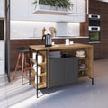 Mesa Bancada Gourmet Estilo Industrial 131cm com Armário 2 Portas Placa e Ponto Marrom/Preto/Mel/Grafite