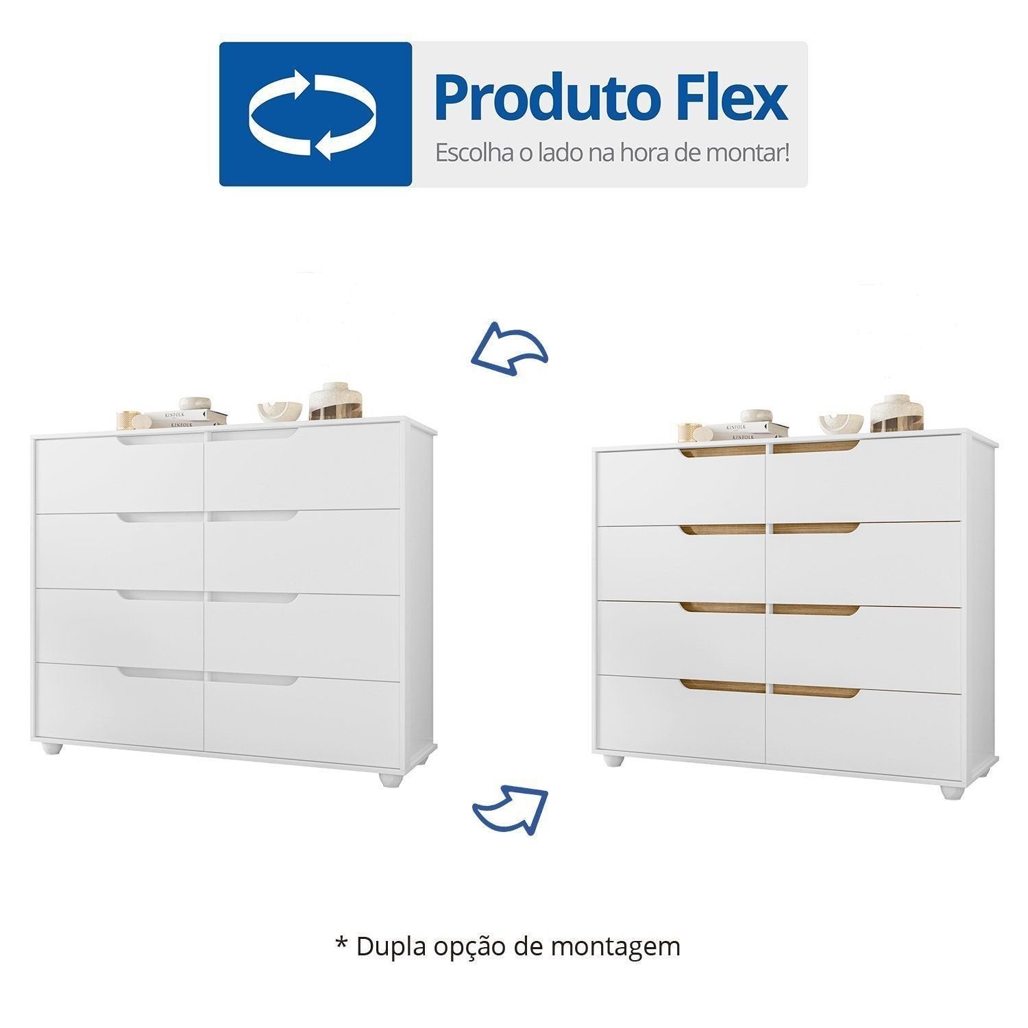 Cômoda 8 Gavetas Doble Albatroz Móveis Branco/Freijó