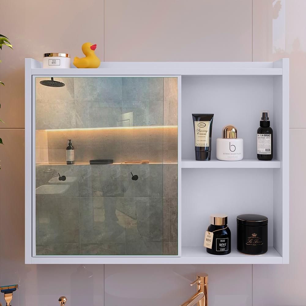 Armário Espelheira para Banheiro DESAN Luxo 1 Porta 60cm Branco
