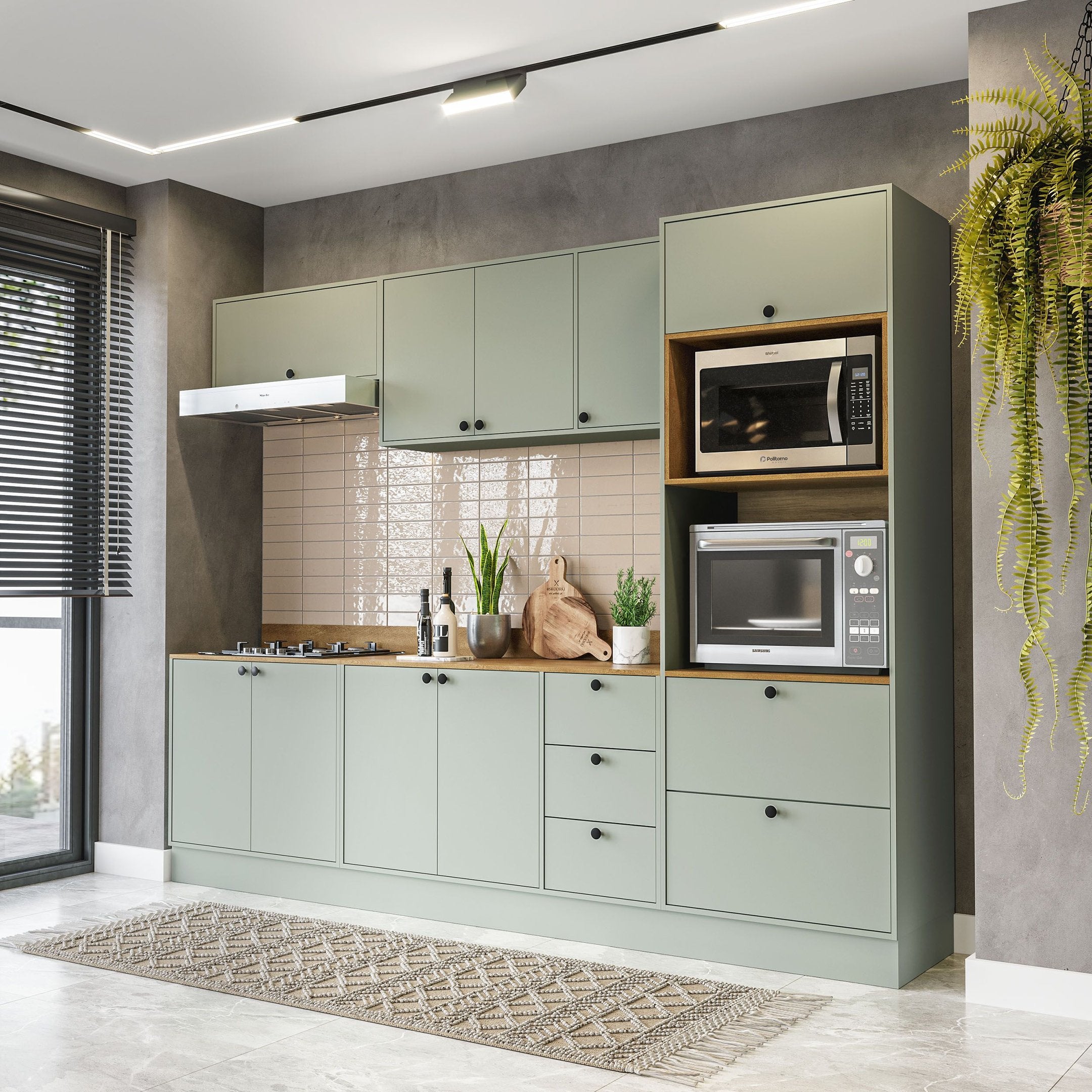 Cozinha Completa Modulada Rubi Yescasa Verde Oliva 270x214x49cm