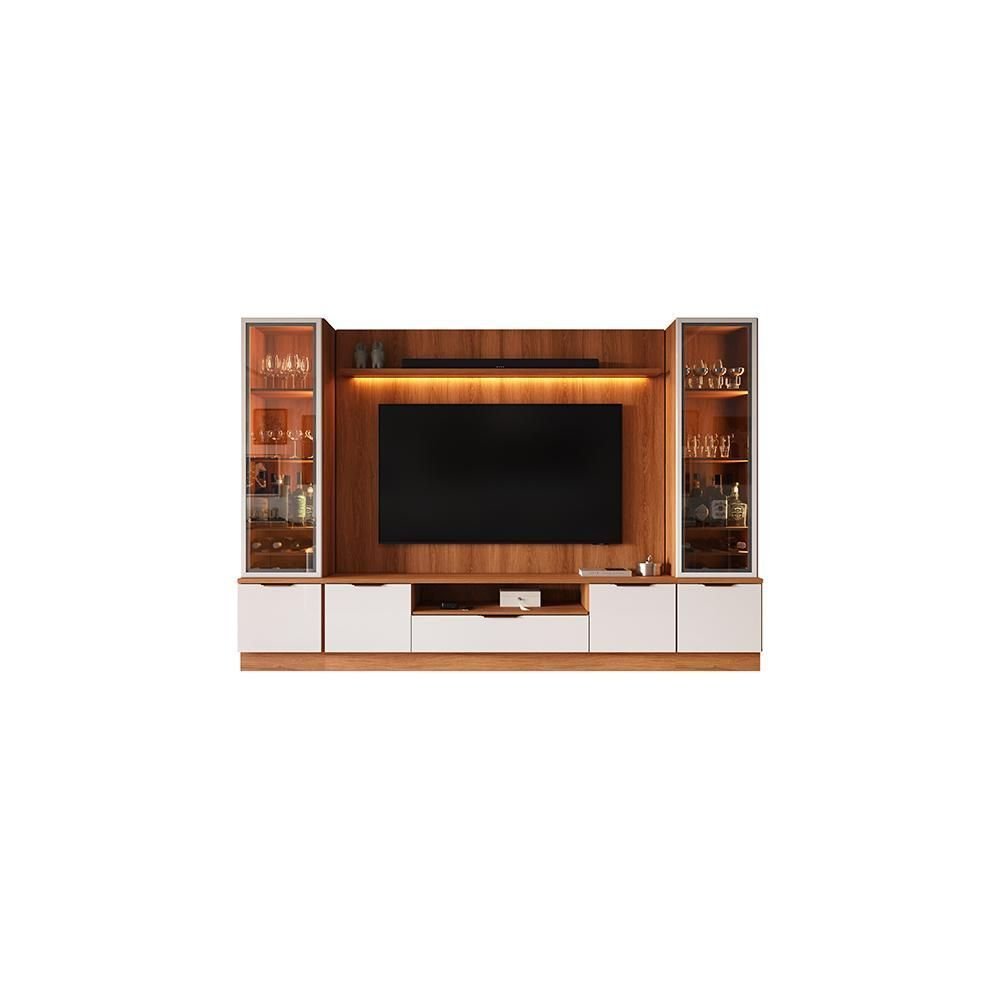 Estante Home Noble 270cm para TV Até 75 Polegadas com 2 Cristaleiras, Portas Reflecta e LED