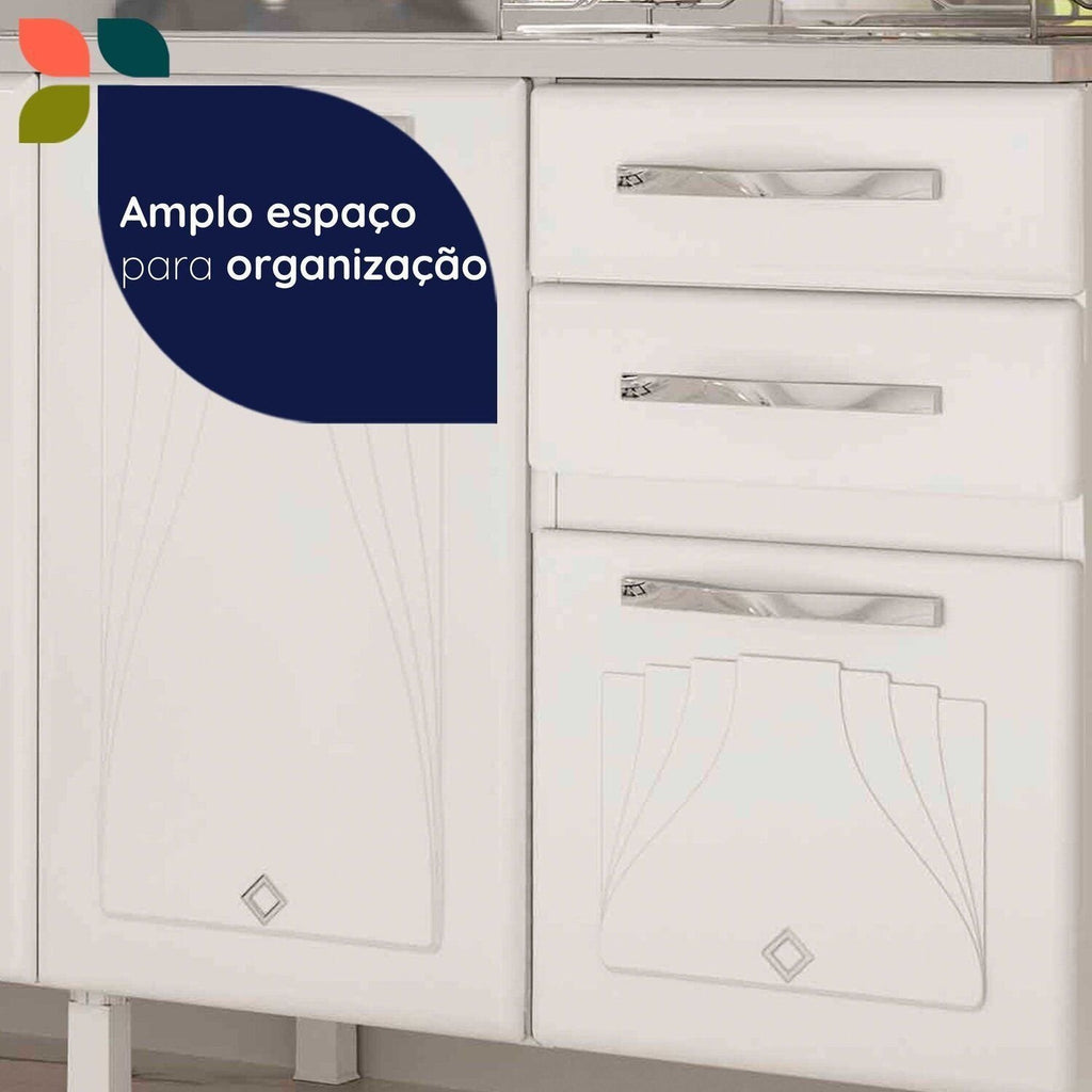 Balcão de Cozinha em Aço 5 Portas 2 Gavetas sem Tampo 200cm Star New Telasul Branco