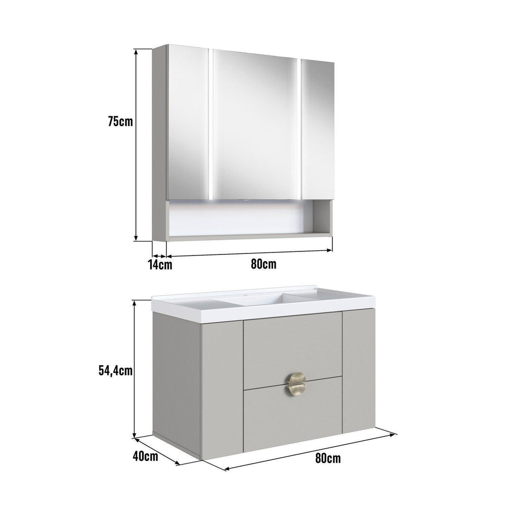 Conjunto para Banheiro Gabinete Suspenso com Cuba e Espelheira Yescasa CJ8070 80cm Bege/Arenas