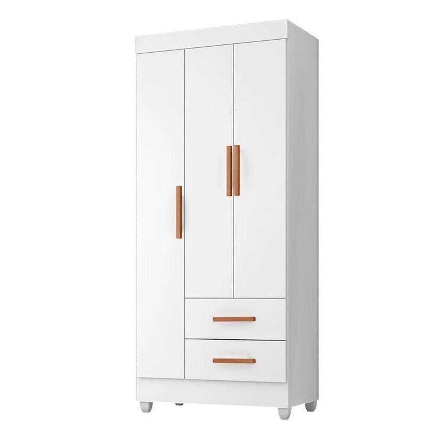 Quarto Bebê Infantil com Guarda-Roupa 3 Portas e 2 Gavetas com Cômoda 4 Gavetas e 2 Portas Lite Móveis Leão Branco