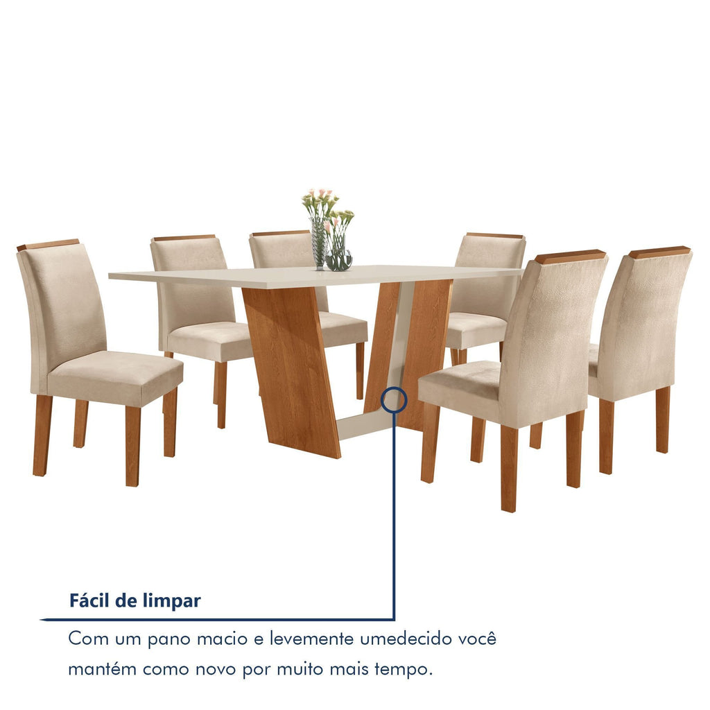 Conjunto Sala de Jantar Mesa Tampo Dakota Plus 160x80cm com 6 Cadeiras Luisa Yescasa