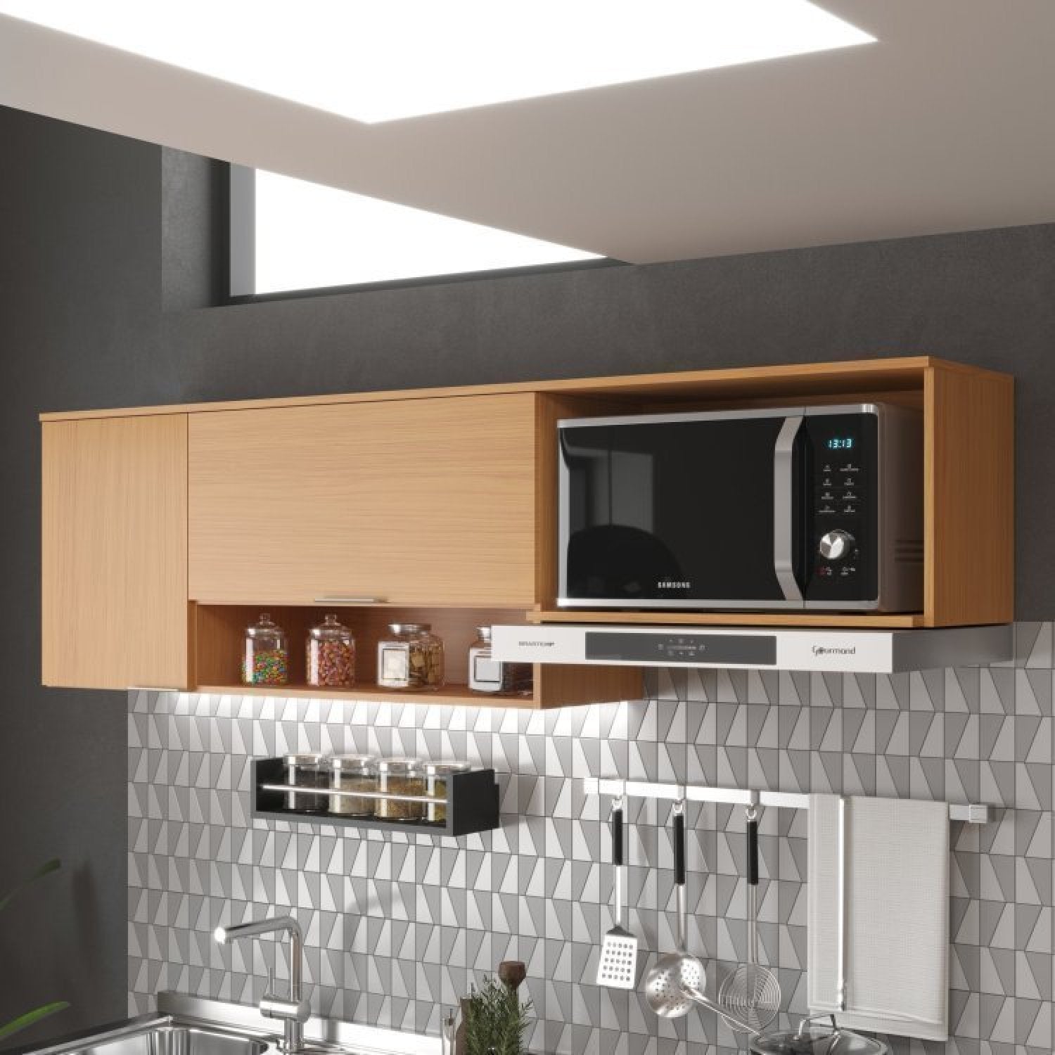 Cozinha Completa Modulada Alice Yescasa 6 Portas 2 Gavetas Laranja/Angelin Premium/Off White