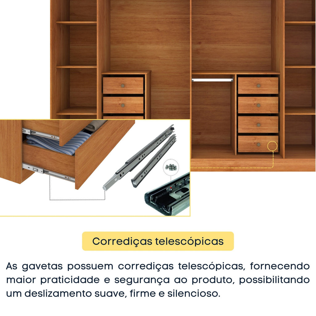 Guarda-Roupa Casal 6 Portas 8 Gavetas 270cm Portugal Yescasa Marrom/Cinamomo/Off White