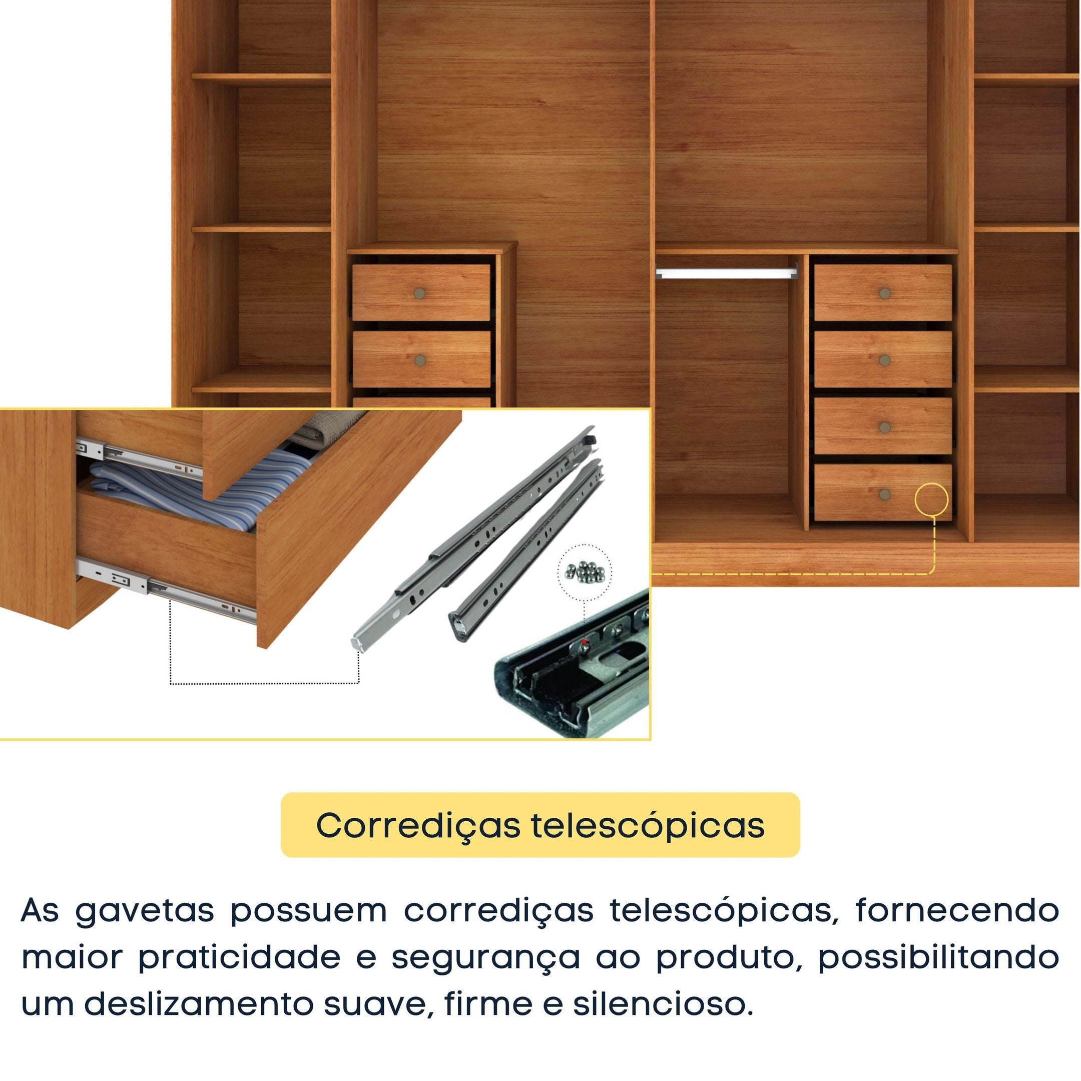 Guarda-Roupa Casal 6 Portas 8 Gavetas 270cm Portugal Yescasa Marrom/Cinamomo/Off White
