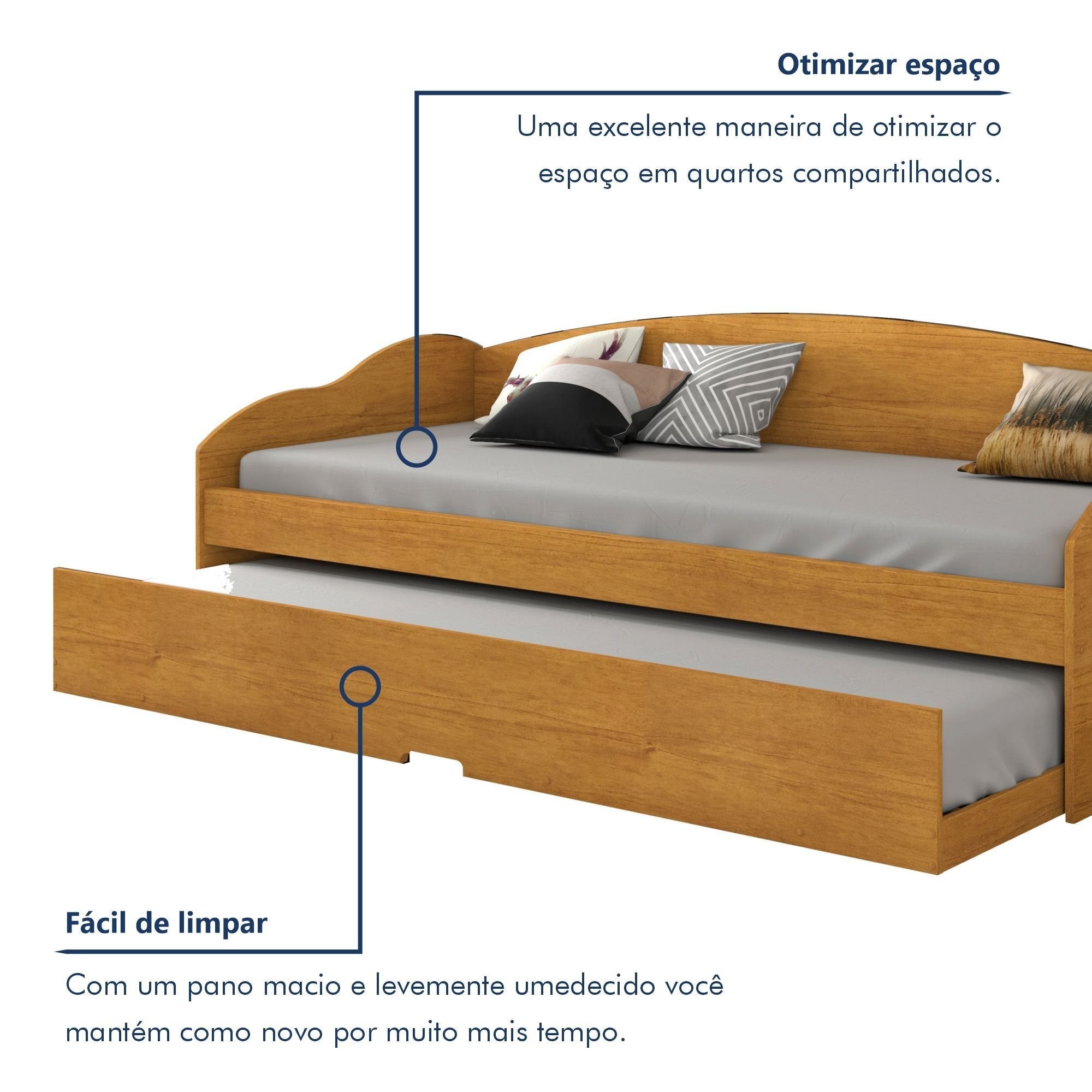 Bicama Solteiro Sofá Cama com Rodízios em MDF Funny Conquista Móveis Cinamomo