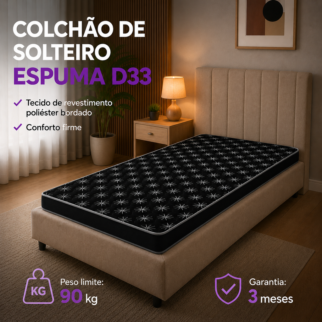 Colchão Solteiro Espuma D33 Jupiter Firme Poliéster 88x188x12cm