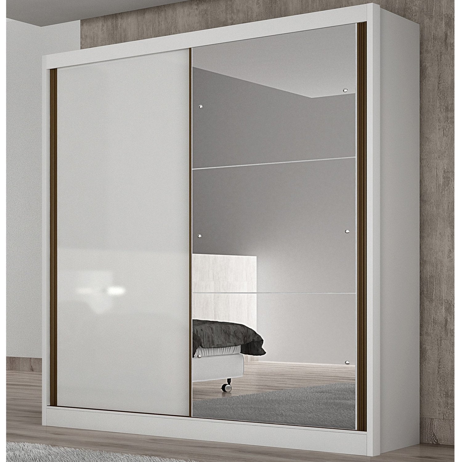 Guarda-Roupa Solteiro 2 Portas com Espelho 3 Gavetas Toronto Novo Horizonte 100% MDF Branco