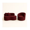 Conjunto Sala de Estar Gaia 1 Poltrona Sofá Curvo Orgânico Suede Azul Marinho MD Montanaris Decor