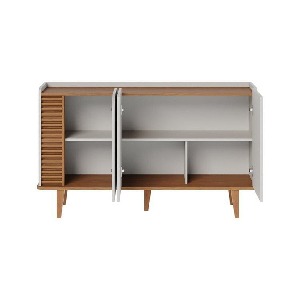 Conjunto Sala de Estar Completa Jurerê Home Maceió para TV Até 65 Polegadas Buffet e Cristaleira 4 Portas Colibri Branco Off White Matte/Freijó