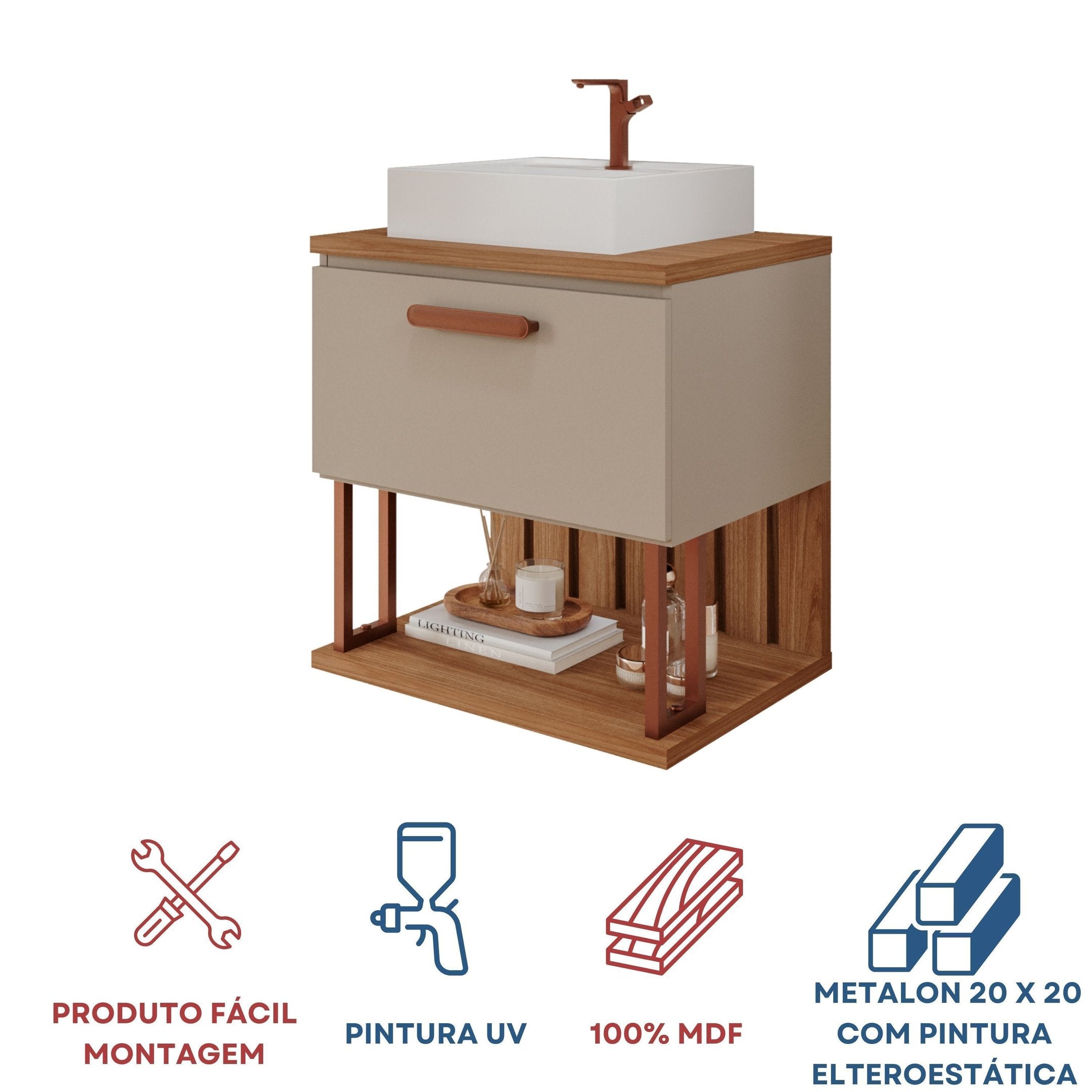 Gabinete Suspenso com Cuba 60cm Mari Espresso Móveis Bege/Cappuccino