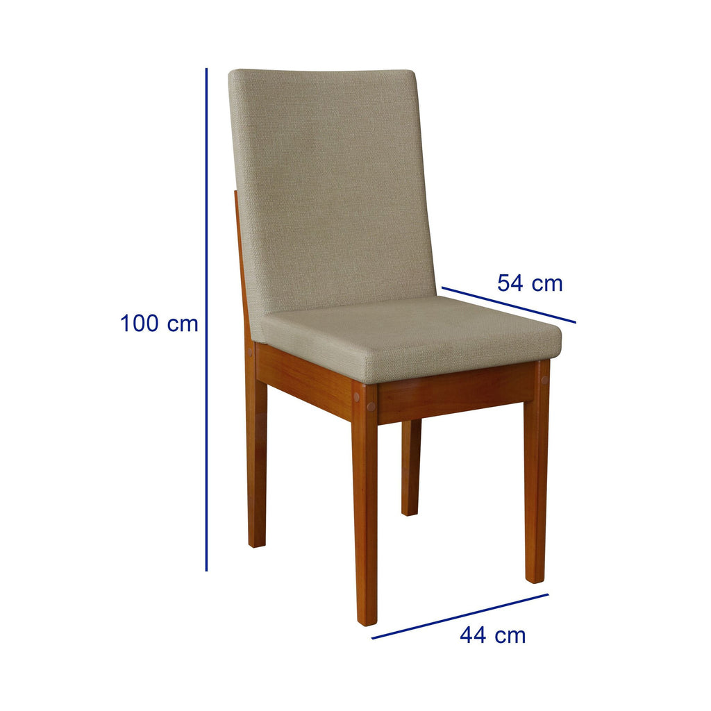 Conjunto Mesa com Vidro Pés Madeira Maciça 6 Cadeiras Madeira Dakota Tecido A40 Marrom Móveis Meneghetti