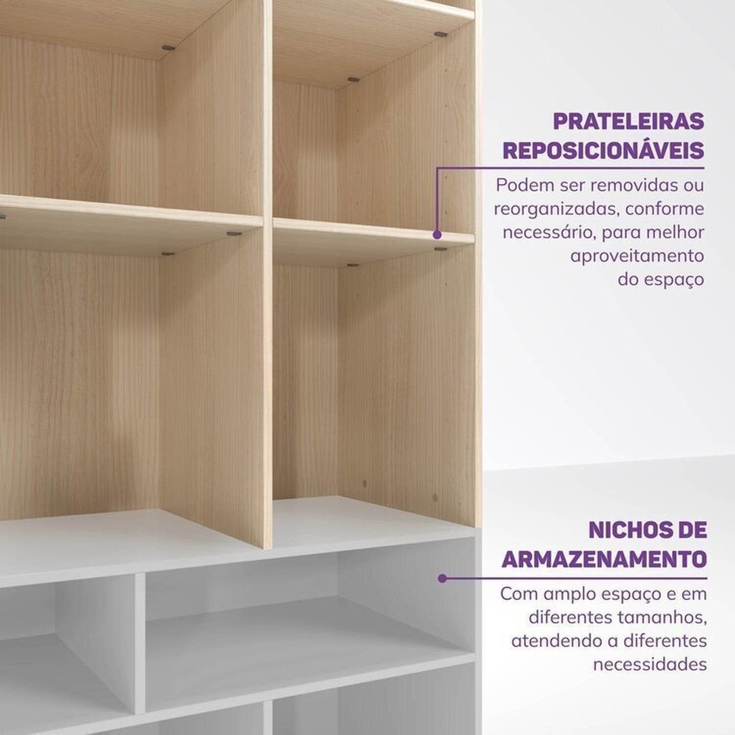 Quarto Completo com Guarda-Roupa Curió e Bicama Petit Casatema MadeiraOriginals Branco/Mel
