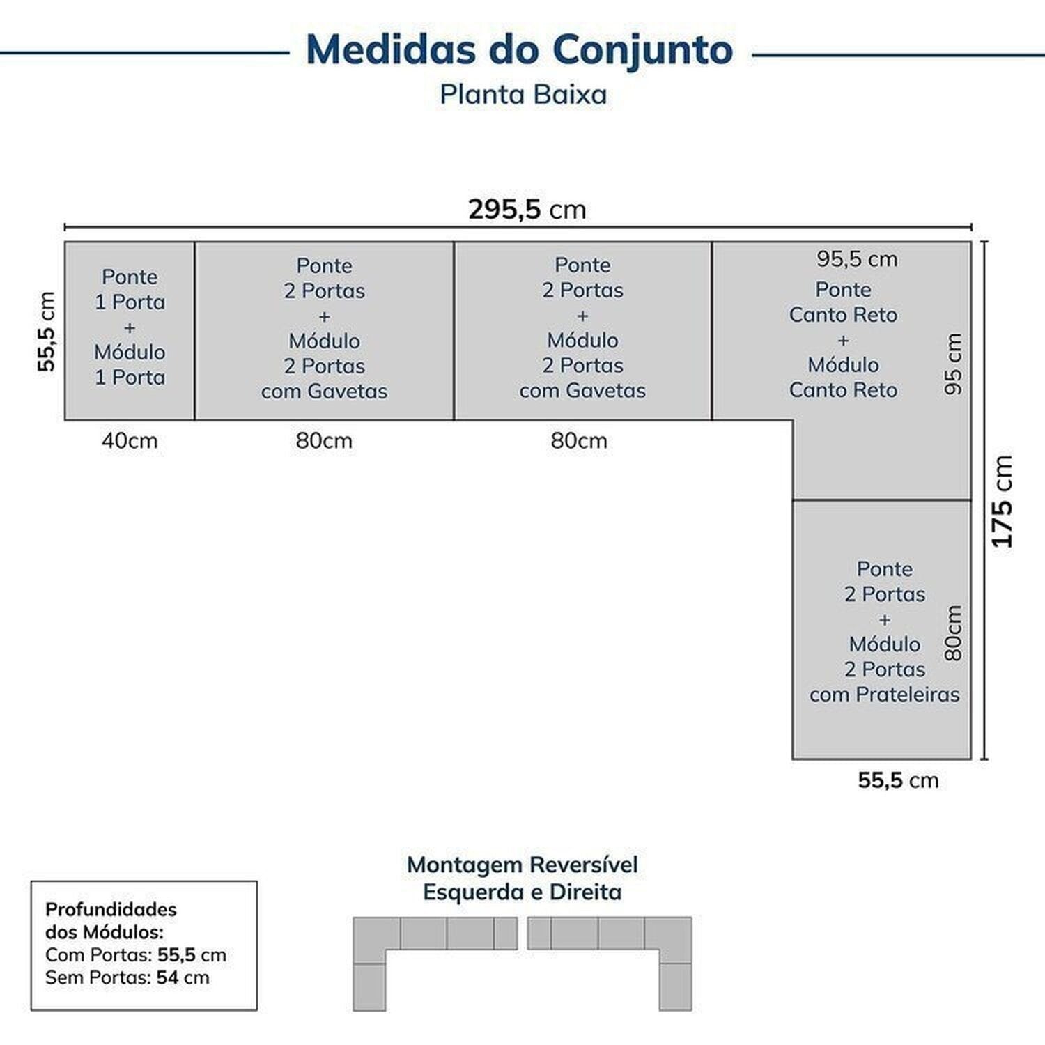 Guarda-Roupa Modulado de Canto 10 Peças 18 Portas Jade CabeCasa MadeiraMadeira