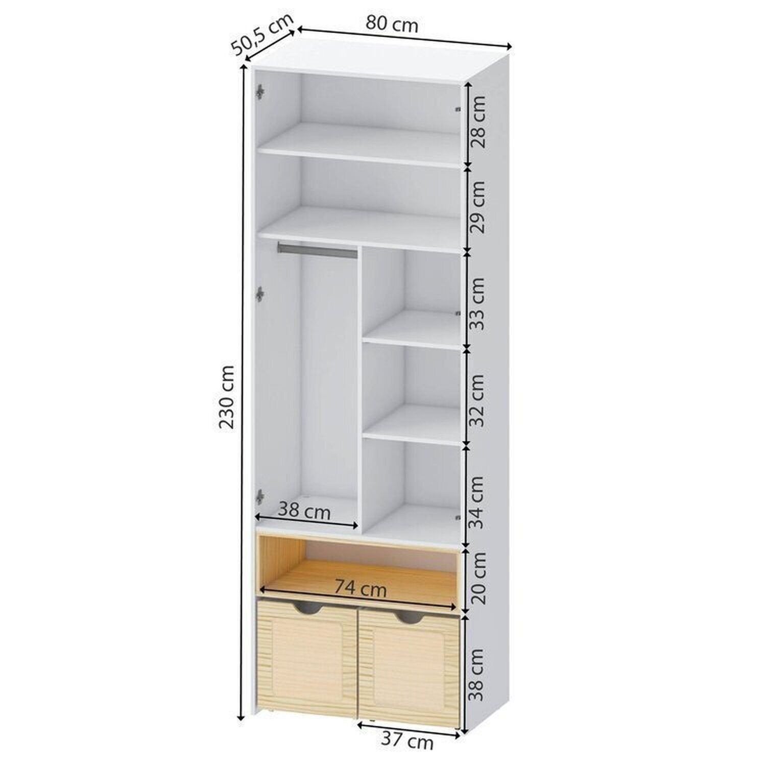 Conjunto Infantil Mesa e Cadeira Evolutiva, Prateleira e Guarda-Roupa Modulado Wave Casatema MadeiraOriginals Branco/Marrom