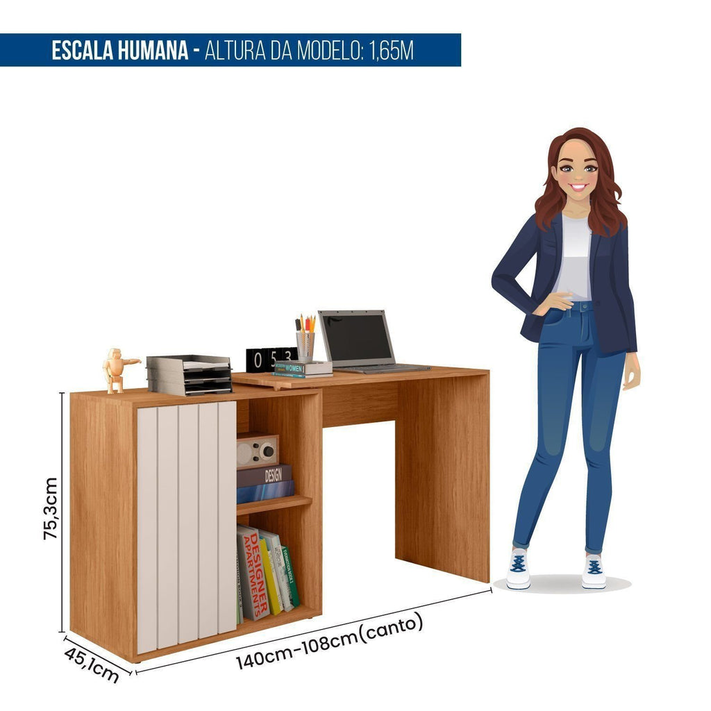 Escrivaninha Mesa Escritório Start 1 Porta 140cm Freijó e Off White Espresso Móveis
