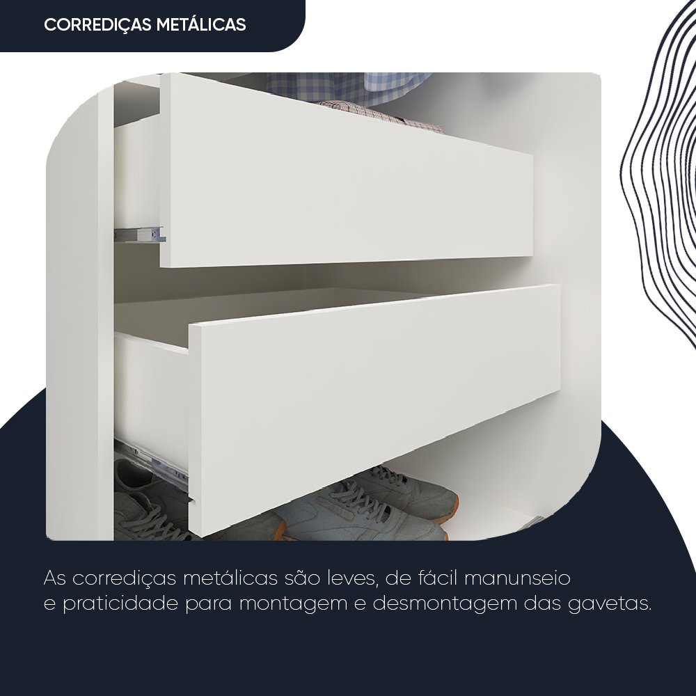 Guarda-Roupa Casal 3 Portas 1 Porta Espelhada Milão Yescasa 100% MDF Branco