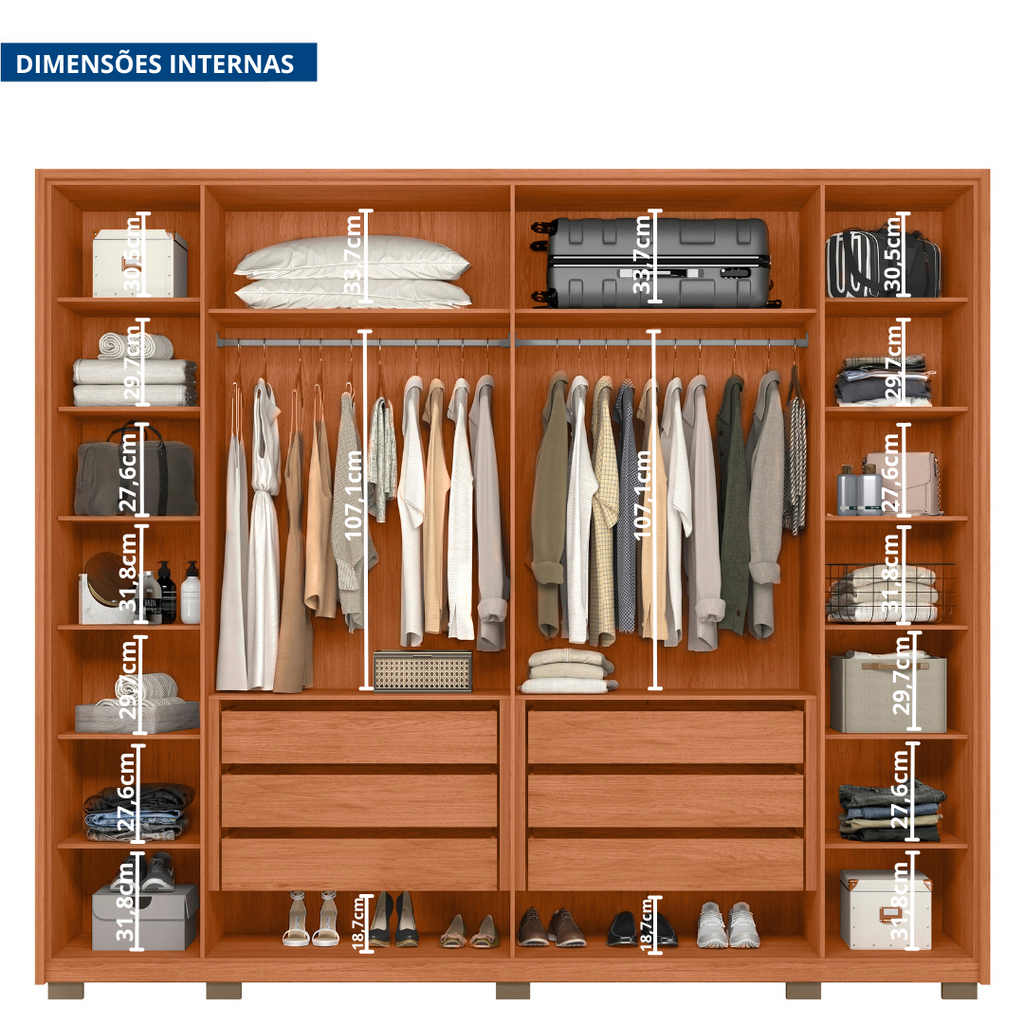 Guarda-Roupa Casal 6 Portas 6 Gavetas Suburban Gold Espresso Móveis 100% MDF Marrom/Freijo/Off White