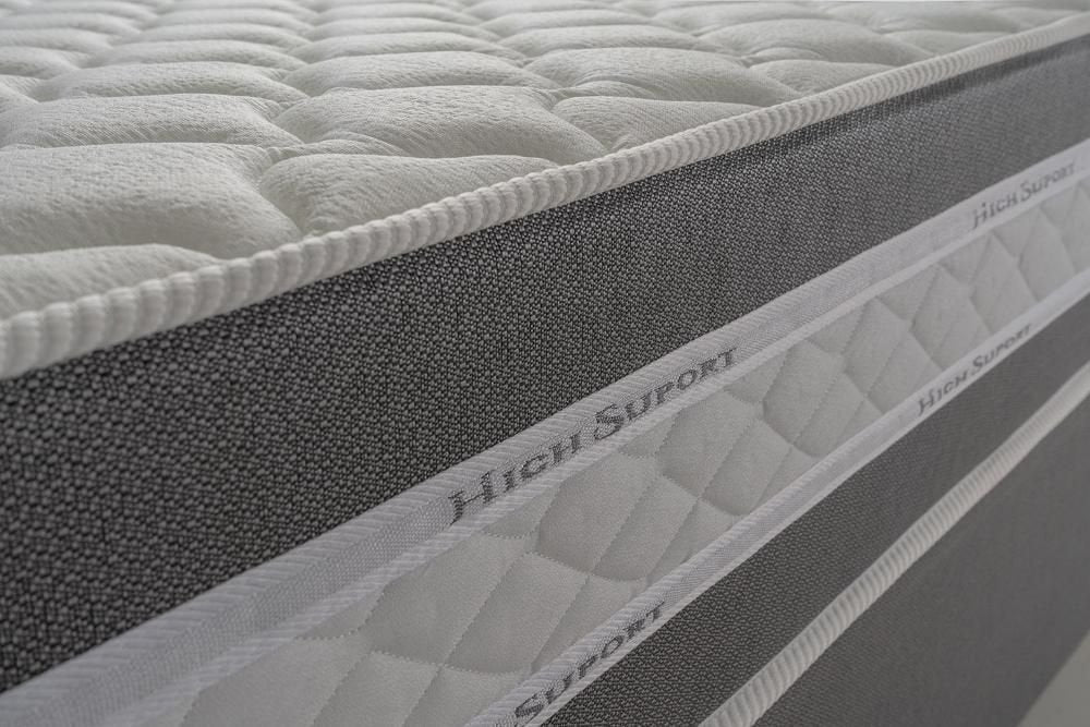 Conjunto Cama Box Super King com Molas Ensacadas Alpine Cinza 193x203x65 King House