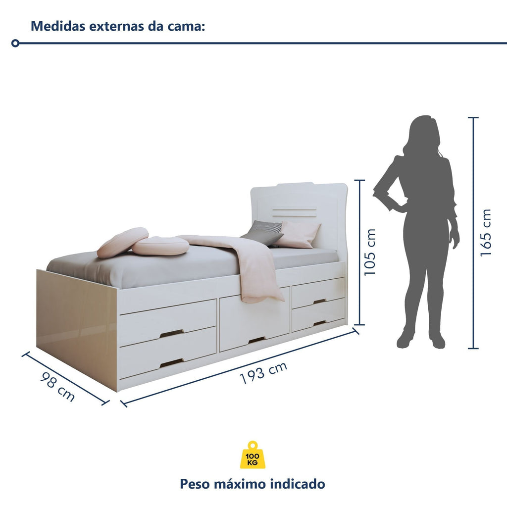 Conjunto 2 Cama Solteiro 5 Gavetas Júlia Conquista Móveis Branco