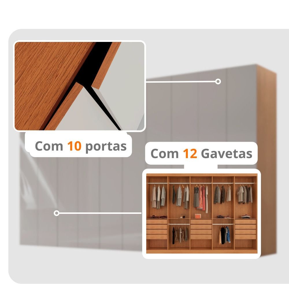 Guarda-Roupa Casal Everest 100% MDF Moderna Mobília 10 Portas 12 Gavetas e 5 Prateleiras