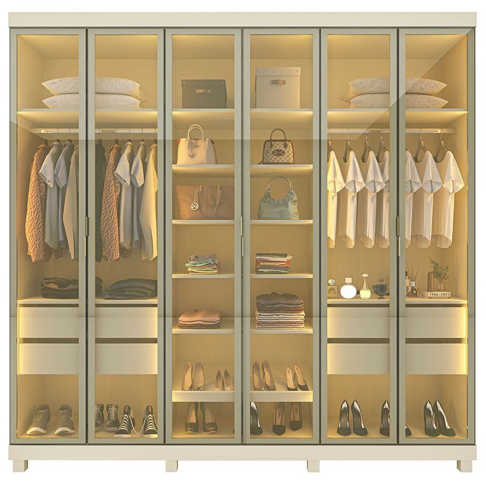 Guarda-Roupa Casal 6 Portas Imperatriz Reflecta com LED 100% MDF Yescasa