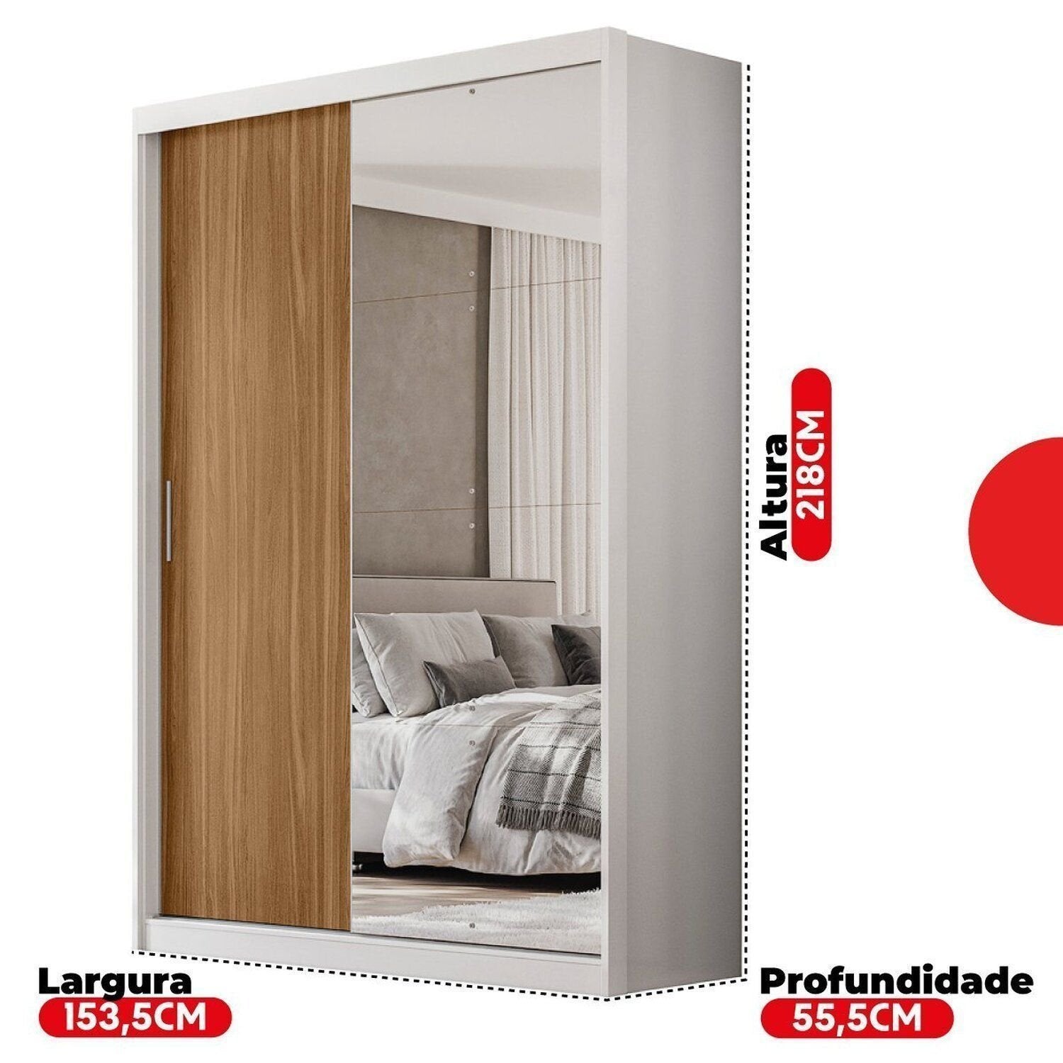 Guarda-Roupa Casal com Espelho Demóbile London 2 Portas de Correr 4 Gavetas 100% MDF Branco