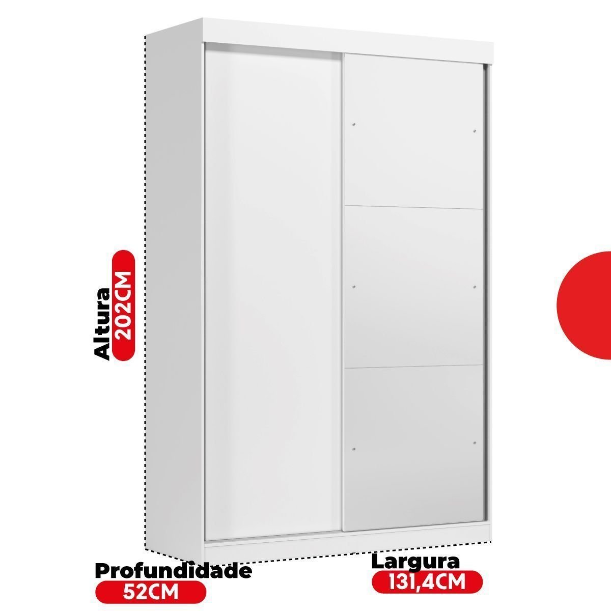 Guarda-Roupa Solteiro Peônia Yescasa 2 Portas de Correr com Espelho 2 Gavetas MDP Branco
